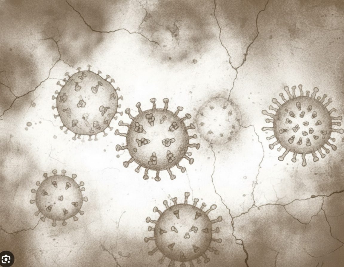 Vintage-style illustration of virus particles